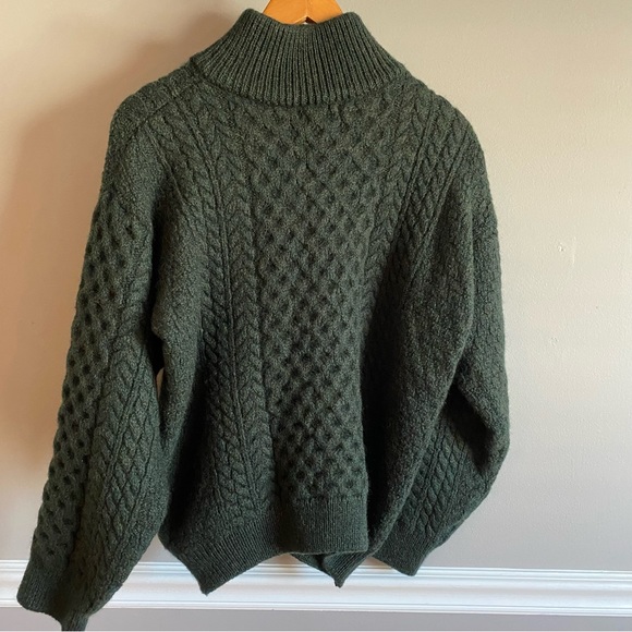 Blarney Woollen Mills Ireland 100% Merino Wool Aran Green Half Zip Size L - Picture 8 of 11